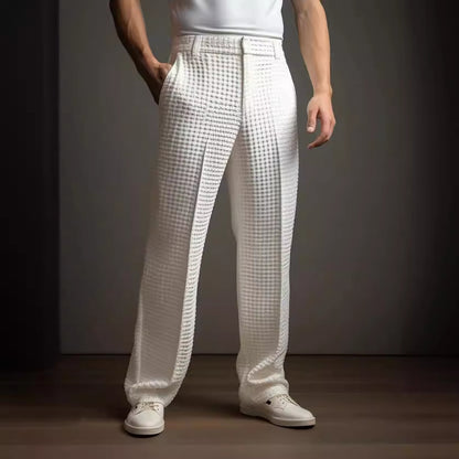 Men's Straight Trousers – Waffle Texture Micro-Stretch Pants
