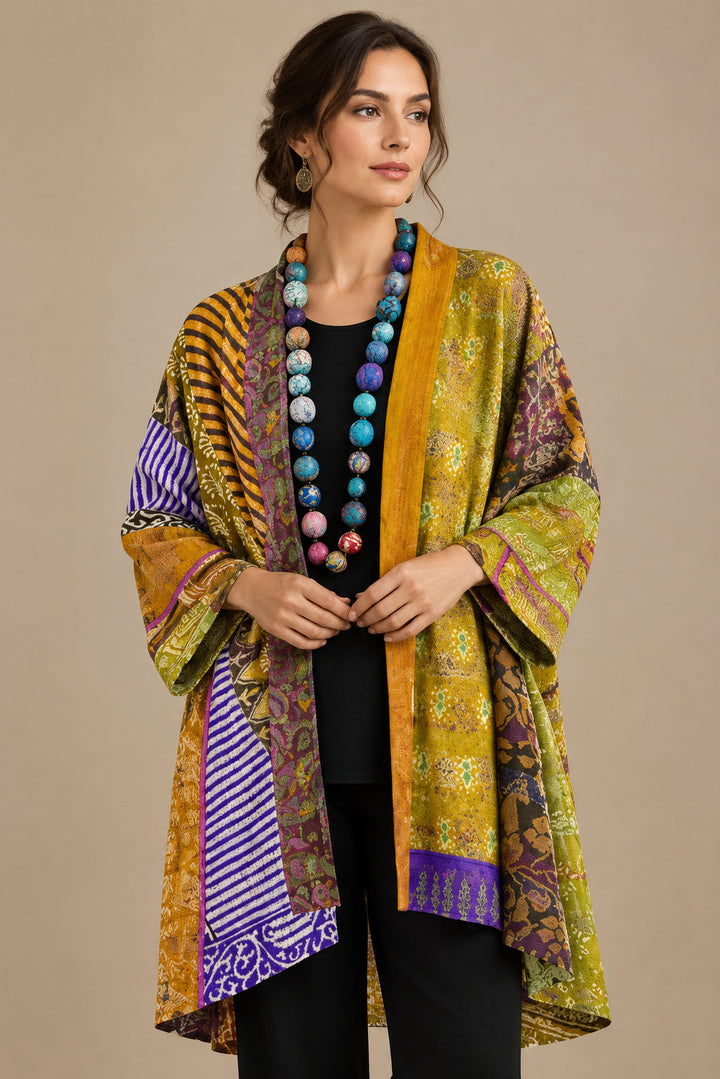 Women's Printed Cotton Linen Jacket – Relaxed Long Sleeve