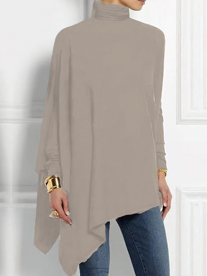 Women's Long Sleeve Irregular Hem Top – Soft Draped Silhouette