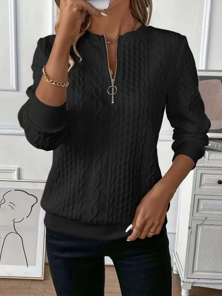 Women's Zip Cardigan – Textured 3D Knit, Relaxed Fit