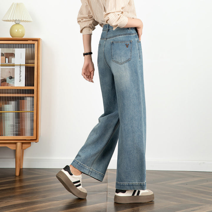 Women's High-Waist Cropped Wide-Leg Cotton Jeans – Embroidered