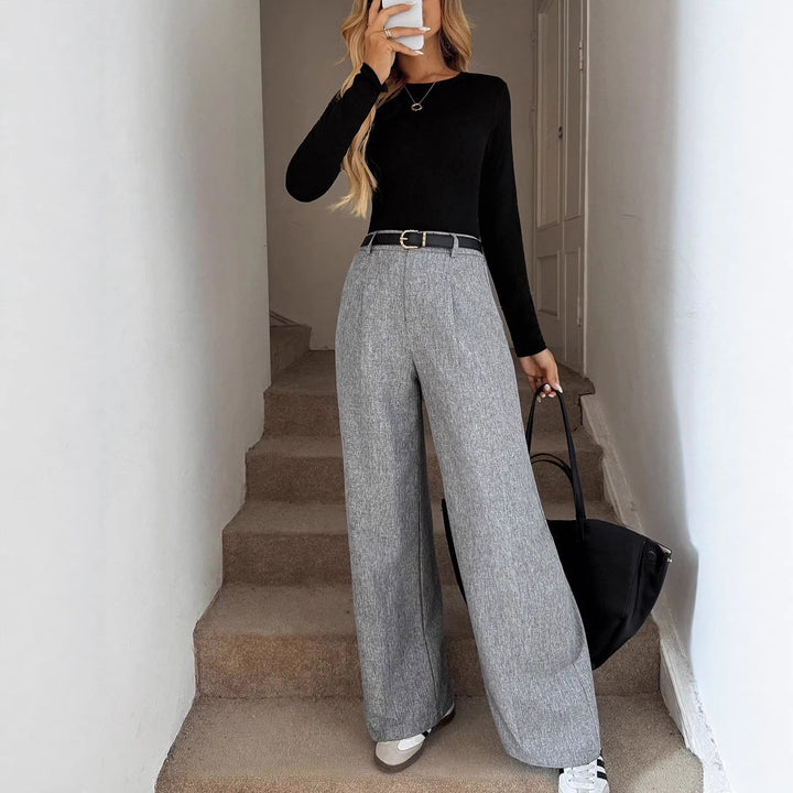High Waist Cotton Straight-Leg Trouser – Elegant Bootcut Style