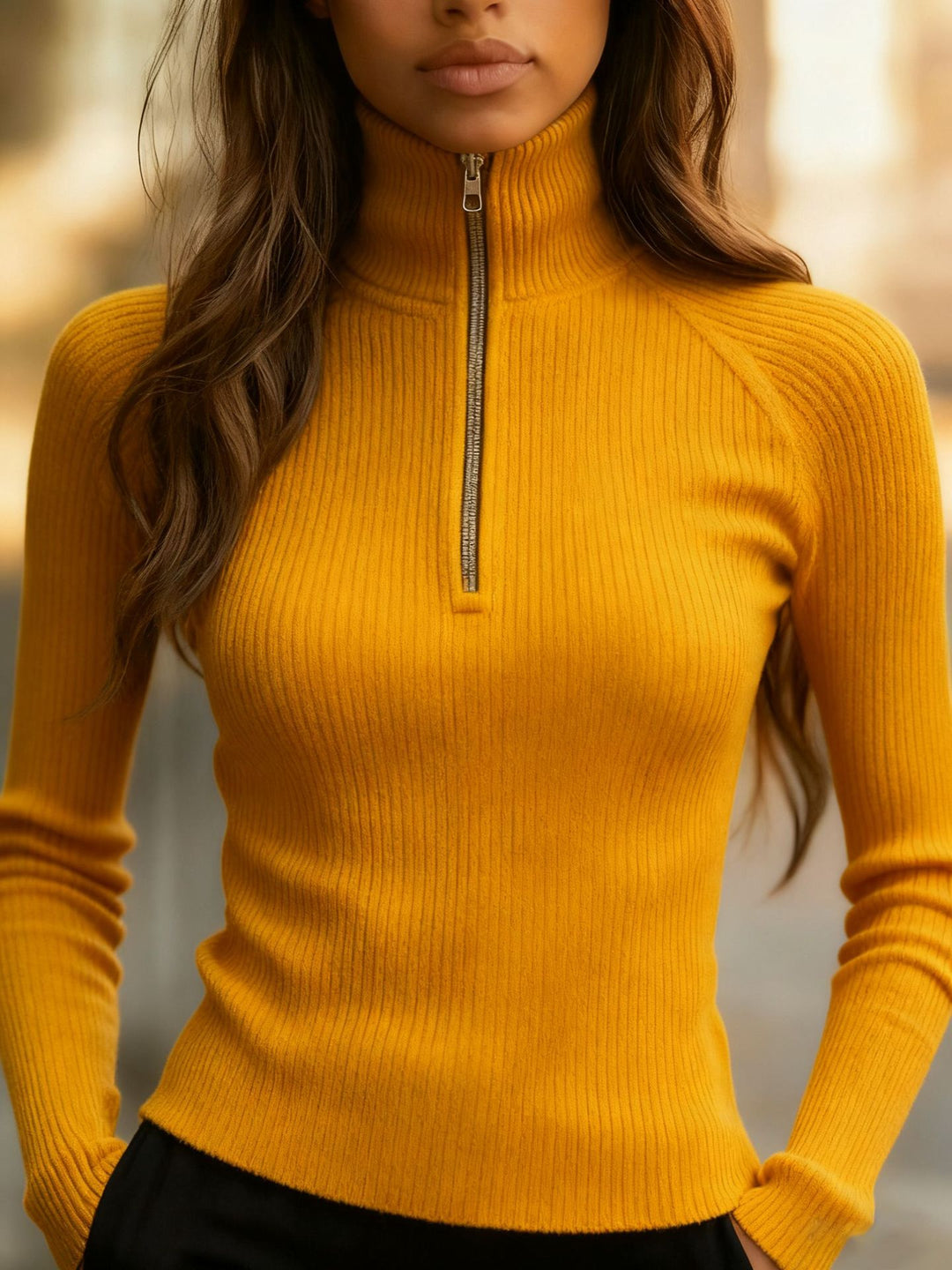 Women's Knit Slim Fit Top – Mock Neck Pullover Base Layer
