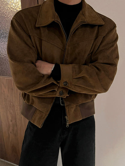 Men’s Suede Look Jacket with Classic Lapel – Collared Style