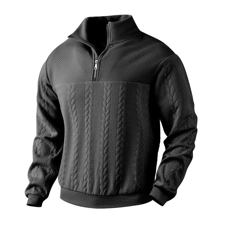 Men's Quarter-Zip Jacquard Hoodie – Relaxed Fit Knit Pullover