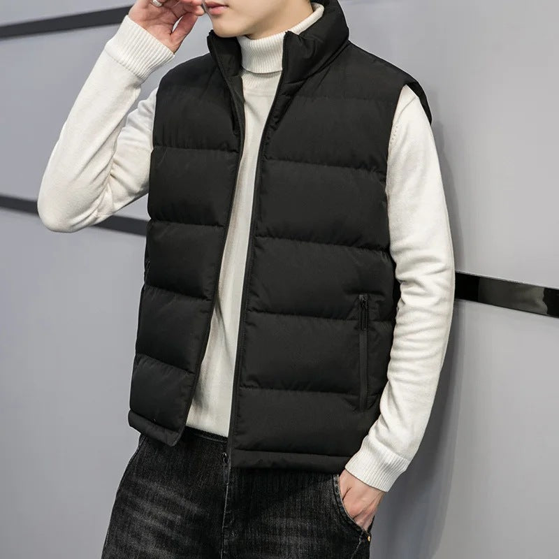 Men's Padded Sleeveless Jacket – Quilted Warmth with Stand Collar