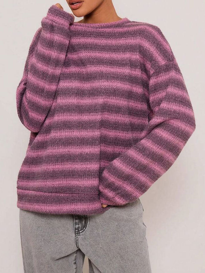 Women's Striped Sweater – Knit Pullover, Relaxed Fit, Soft Cotton Blend