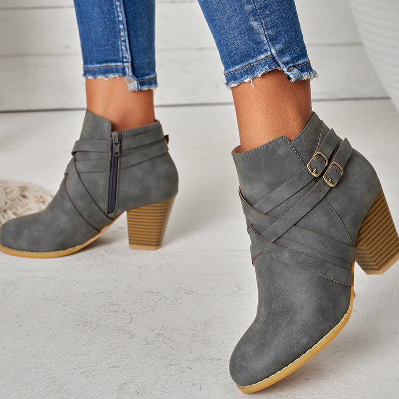Women's Heightened Low Ankle Boot – Chunky Heel Short Silhouette