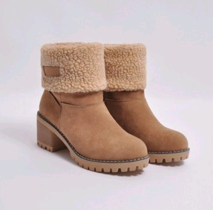 Women's Suede Mid-Tube Boot – Low Block Heel Winter Comfort