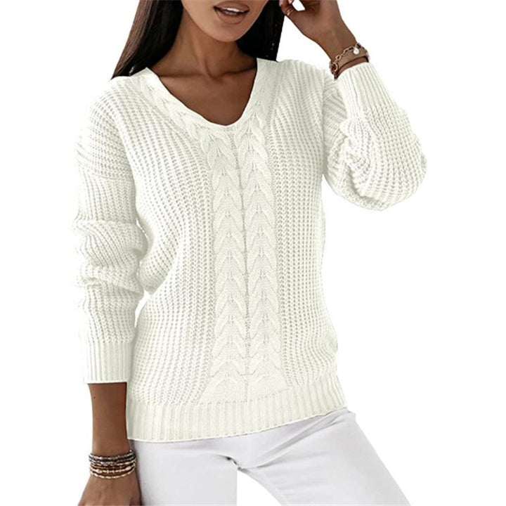 Cable Knit Sweater – Women's Soft V-Neck Textured Pullover