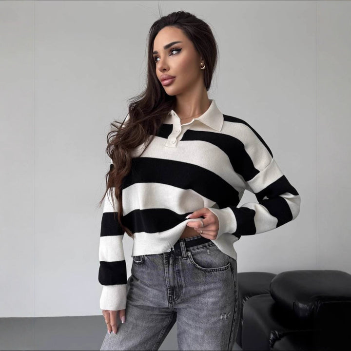 Women's Half-Zip Sweater in Soft Viscose Knit – Relaxed Lapel Pullover