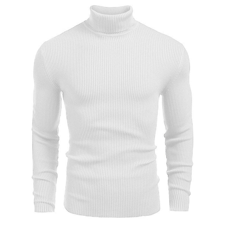 Warm Cotton Blend Men's Sweater – High-Neck, Printed Detail