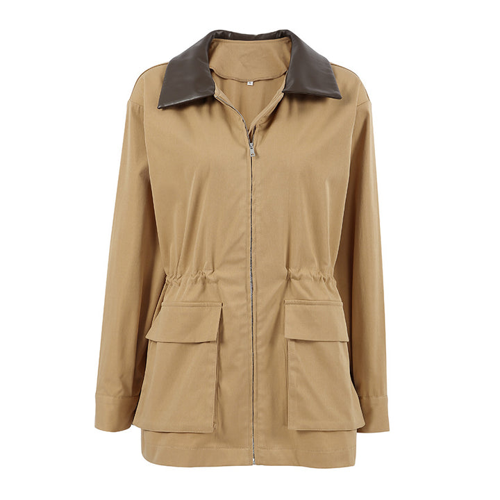 Women's Trench Coat – Cotton Retro Color-Block, Mid-Length