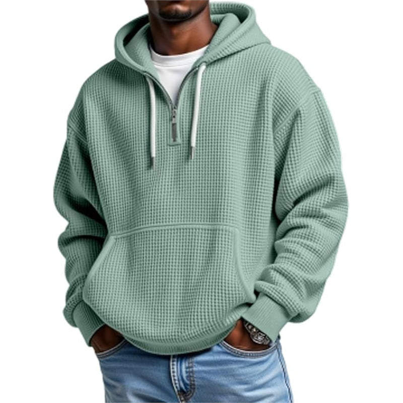 Men's Waffle Knit Double Hood Cardigan – 3D Printed Zip Front