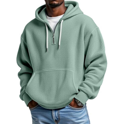 Men's Waffle Knit Double Hood Cardigan – 3D Printed Zip Front
