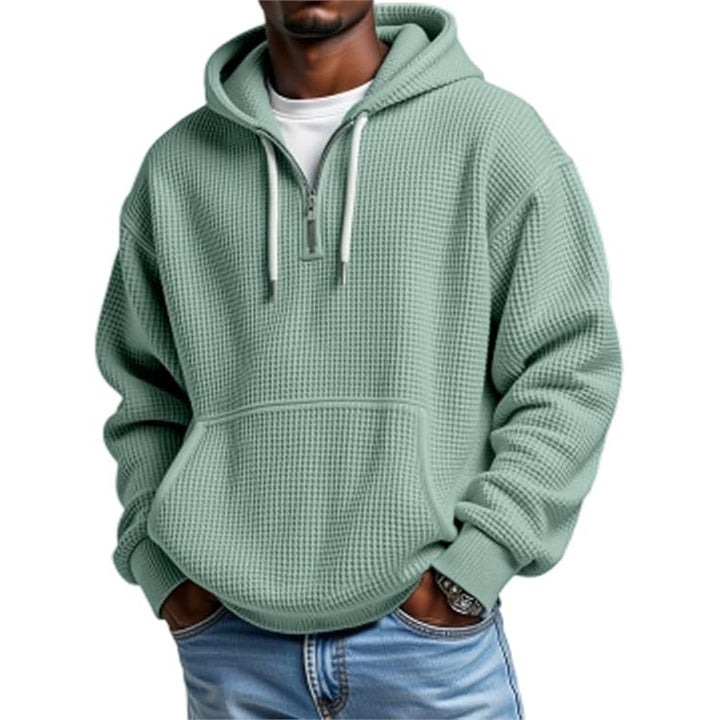 Men's Waffle Knit Double Hood Cardigan – 3D Printed Zip Front