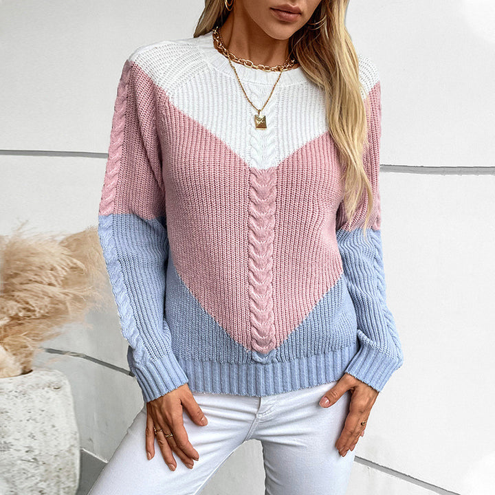 Women's Retro Loose Knit Sweater – Twisted Contrast Detail