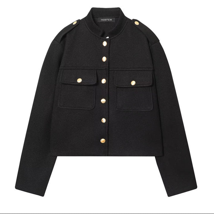 Women's Casual Jacket in Structured Fabric – Single Breasted, Loose Fit, Pockets