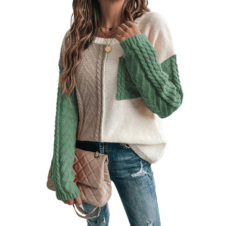 Women's Contrast Color Pullover Sweater – Modern Casual Knit