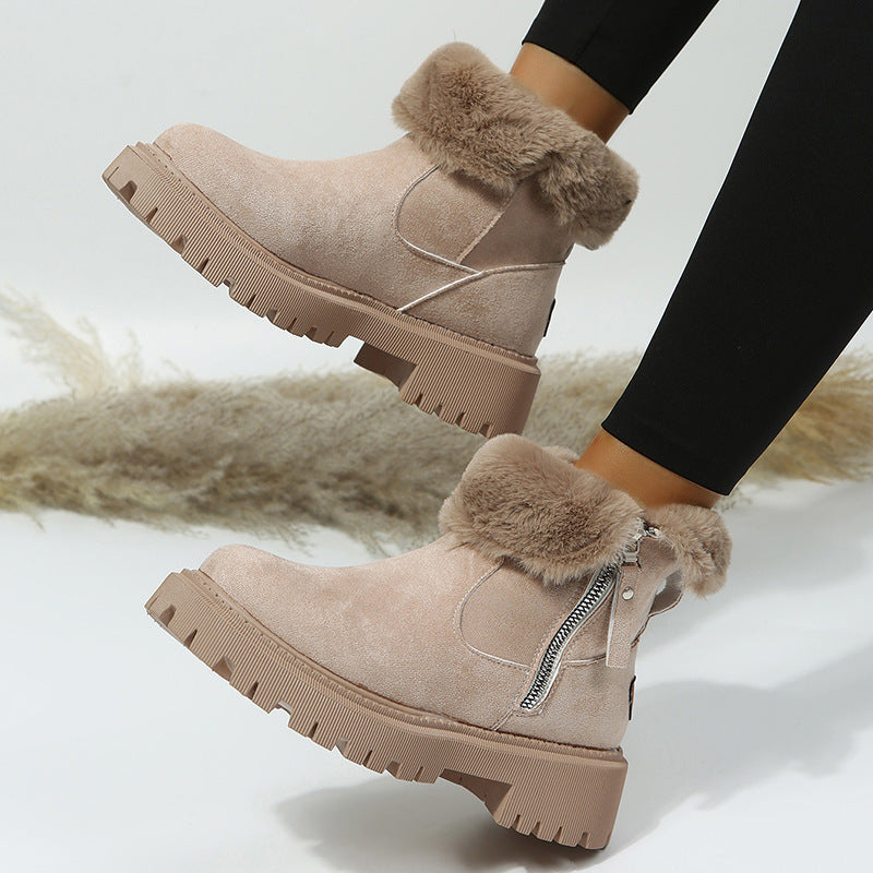 Women's Winter Ankle Boot – Suede Look, Plush Lined, Side Zip