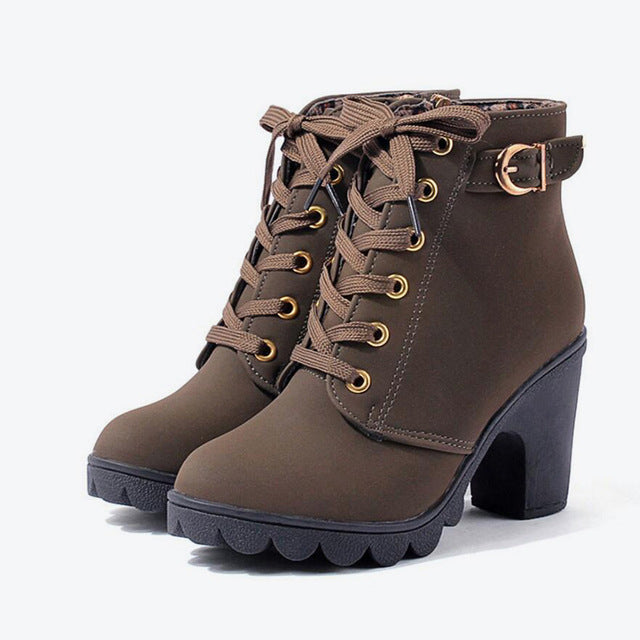 Vegan Leather Ankle Boot – Women's Cross-Strap Suede, Rugged Sole