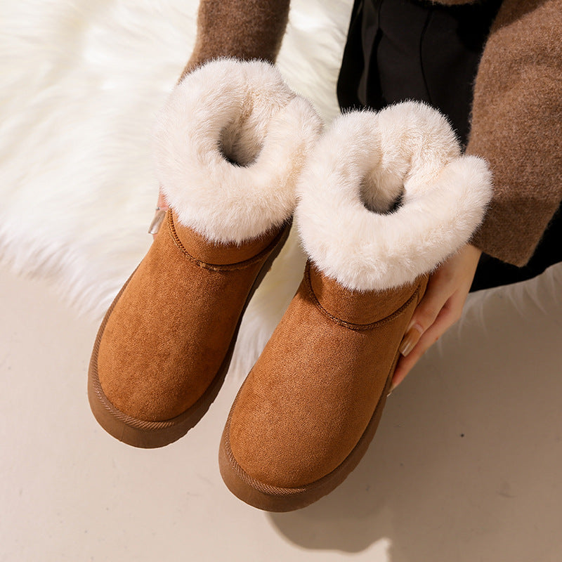 Women's Snow Boots – Platform Fleece Lined High Top, Bow Accent