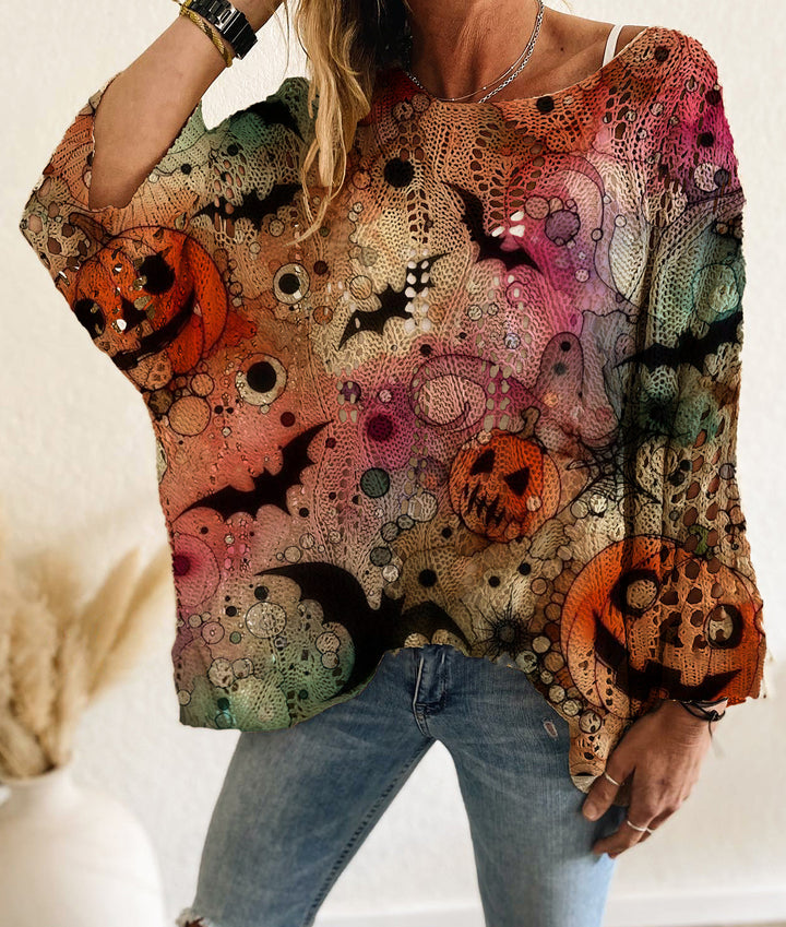 Women's Open-Knit Cotton Batwing Sleeve Sweater – Diamond Hollow Detail