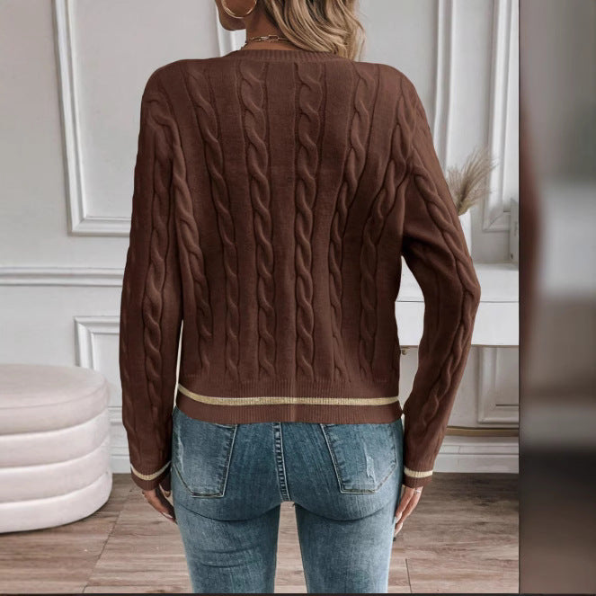 Women's Knitted Cardigan – Thick Cable Texture Open Front