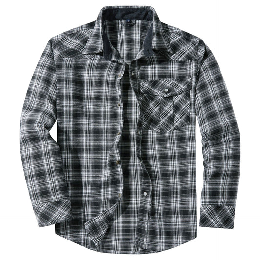 Men's Cotton-Blend Plaid Long Sleeve Shirt – Pearl Button Classic