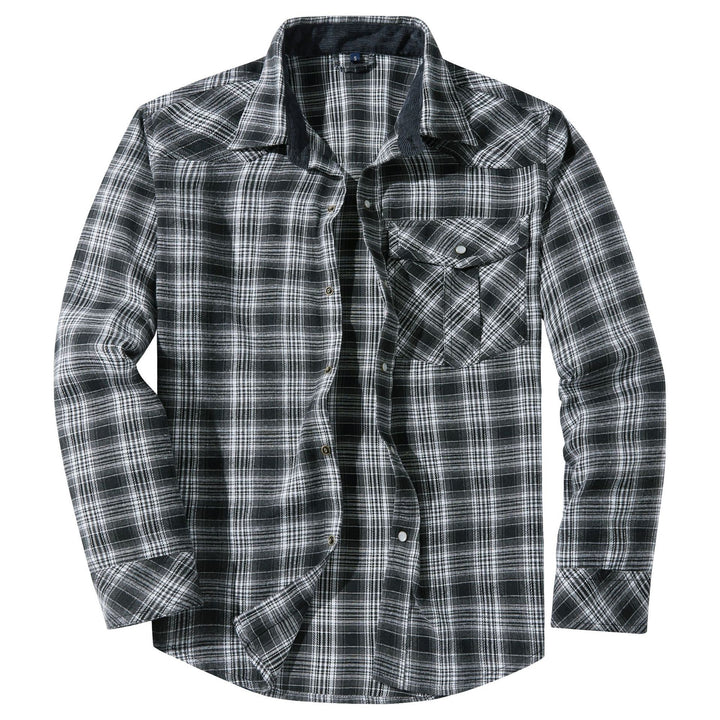Men's Cotton-Blend Plaid Long Sleeve Shirt – Pearl Button Classic