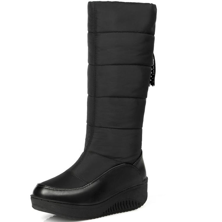 Women's Knee-High Wedge Boot – Vegan Leather with Tassel Detail