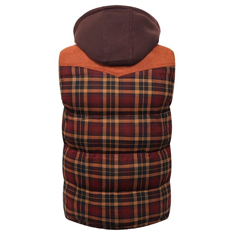 Men's Hooded Quilted Vest – British Plaid, Warm Core Layer