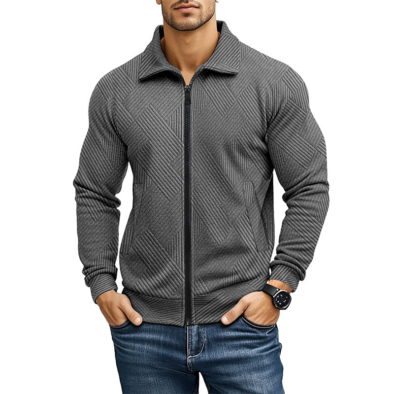 Men's Waffle Texture Jacket – Turn-Down Collar Solid Design
