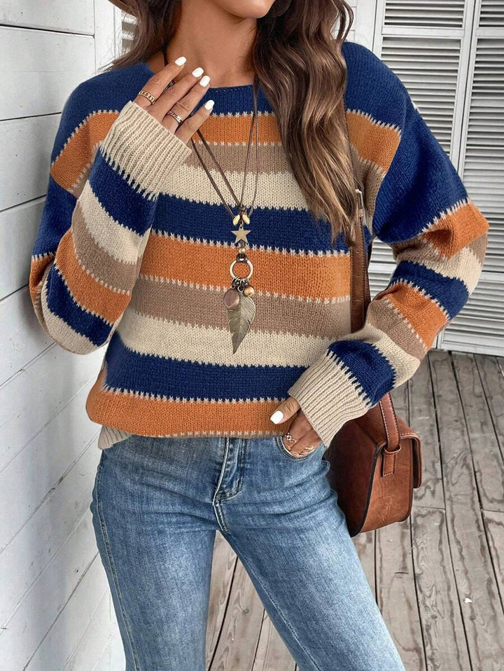 Striped Women's Pullover Sweater – Soft Touch Knit Colorblock