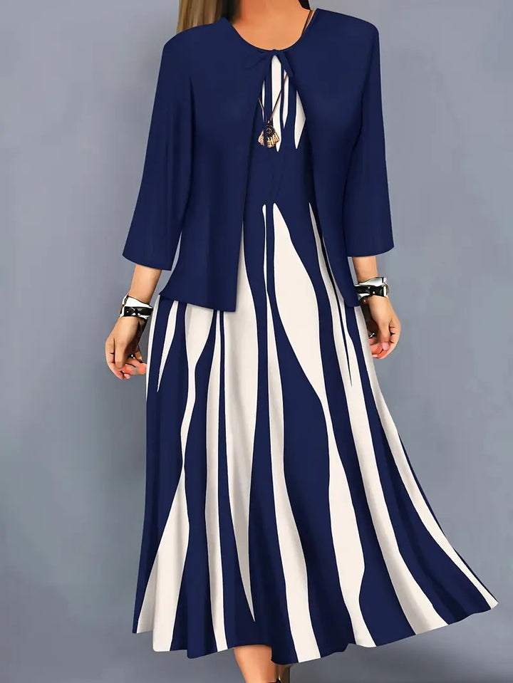 Plus Two Piece Skirt Set – Brushed Fabric Geometric Print
