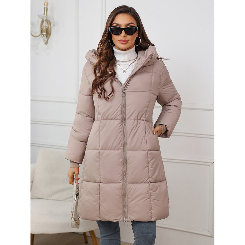 Women's Insulated Mid-Length Coat – Slim Fit, Washed Fabric, Pockets