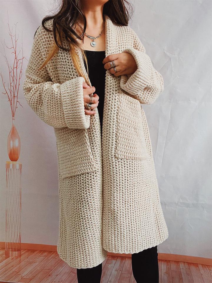 Women's Chunky Knit Cardigan – Loose Fit, Wrap Front, Practical Pockets