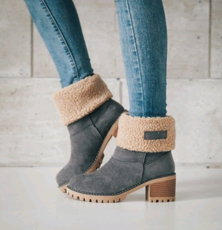 Women's Suede Mid-Tube Boot – Low Block Heel Winter Comfort