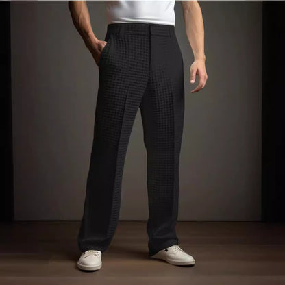 Men's Straight Trousers – Waffle Texture Micro-Stretch Pants
