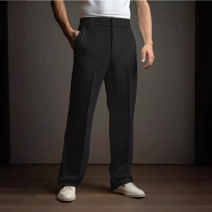 Men's Straight Trousers – Waffle Texture Micro-Stretch Pants