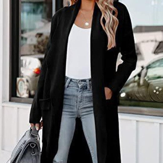 Women's Long Cardigan Jacket – Relaxed Fit with Patch Pockets