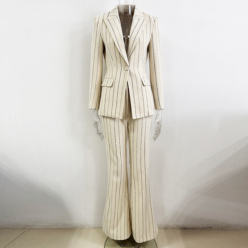 Women's Pinstriped Two Piece Suit – Brushed Cotton-Blend Street Style