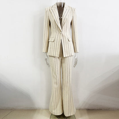 Women's Pinstriped Two Piece Suit – Brushed Cotton-Blend Street Style