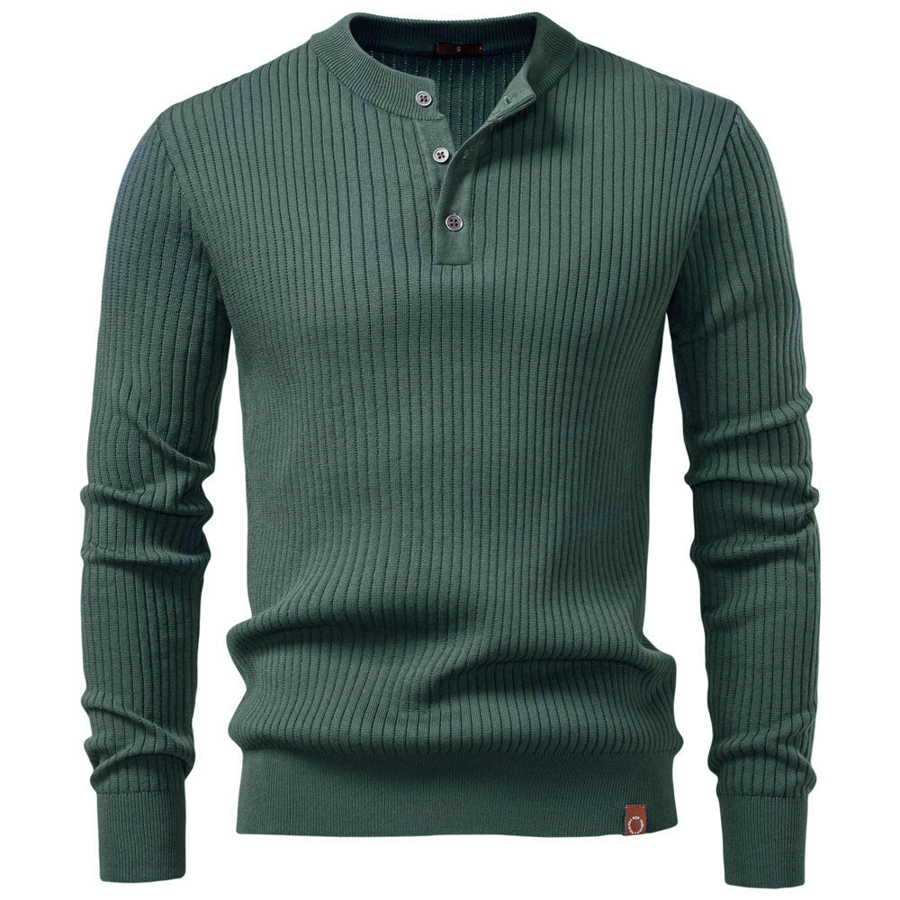 Men's Ribbed Knit Pullover Sweater – Slim Fit Henley Collar