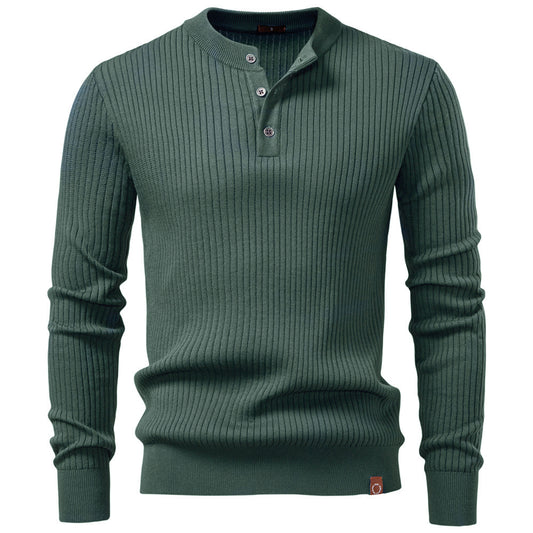 Men's Ribbed Knit Pullover Sweater – Slim Fit Henley Collar