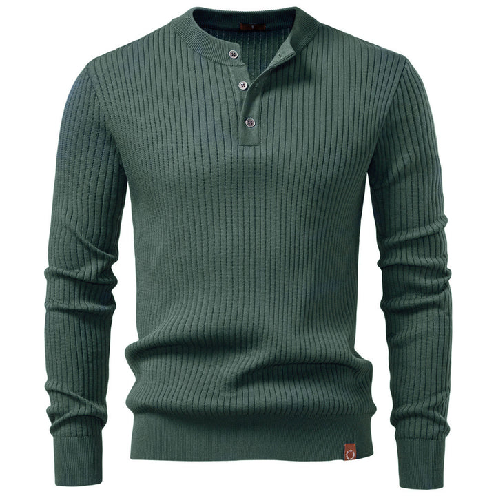 Men's Ribbed Knit Pullover Sweater – Slim Fit Henley Collar