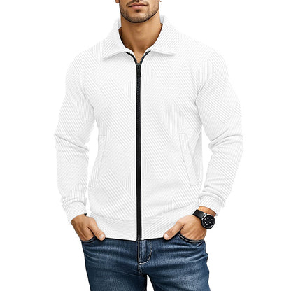 Men's Waffle Texture Jacket – Turn-Down Collar Solid Design