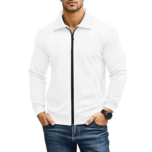 Men's Waffle Texture Jacket – Turn-Down Collar Solid Design