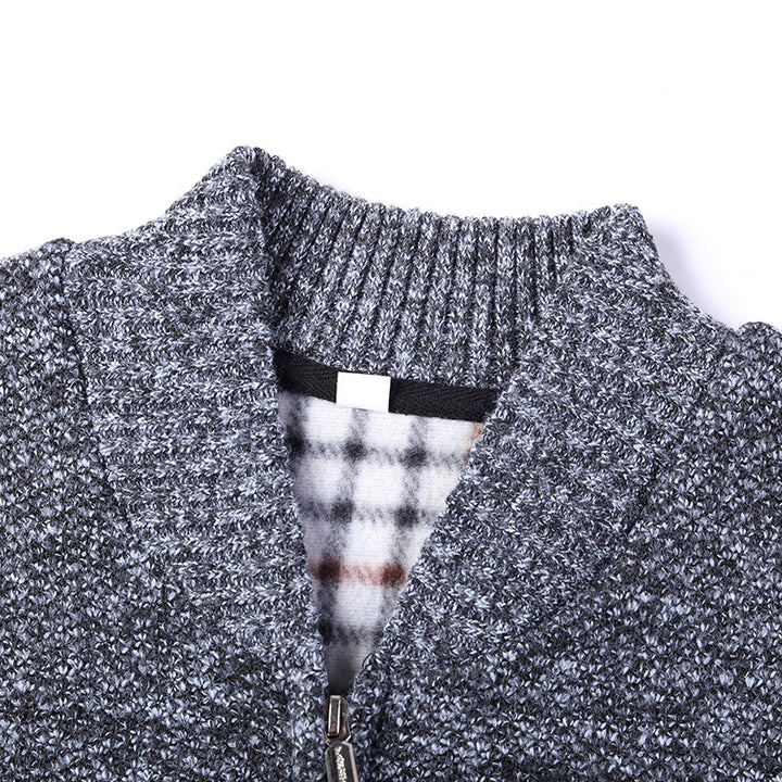 Men's Knitted Sweater – Thick Stripe Pattern, Warm Winter Layer