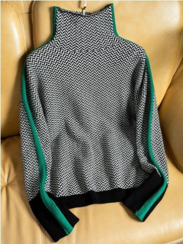 Women's High Neck Relaxed Sweater – Contrast Sleeve Detail